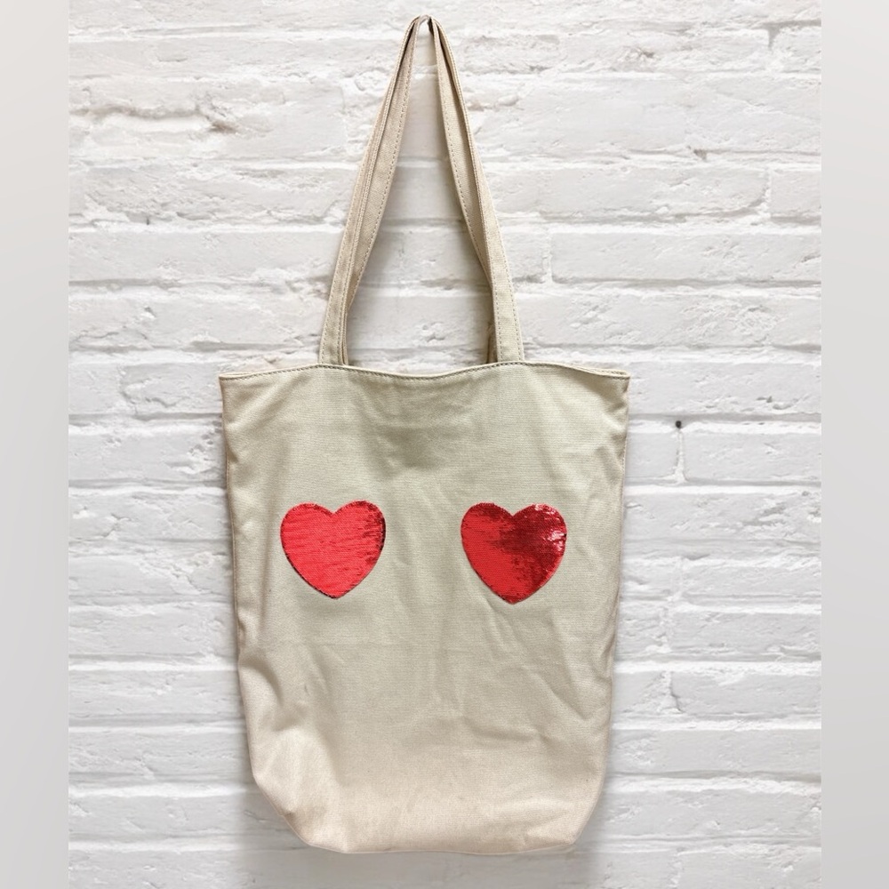 Marc Jacobs Heart Canvas Tote Bag - Cream and Red